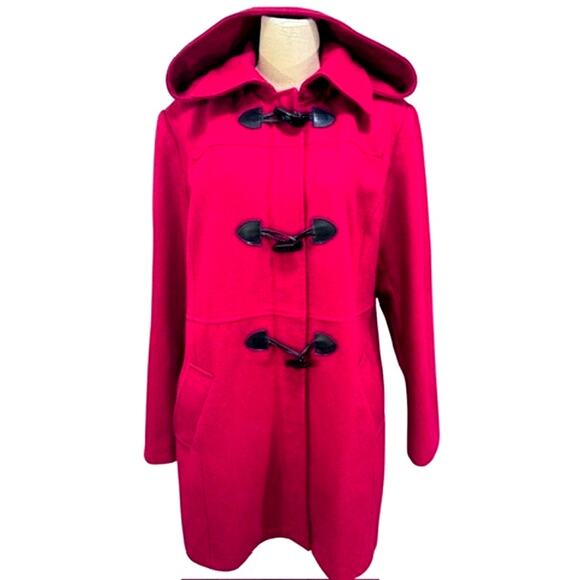 "NAUTICA" Red,Wool Blend,Pea Coat,Zip & Toggle , Hooded, Dk Romance, Fisherman - Picture 1 of 10